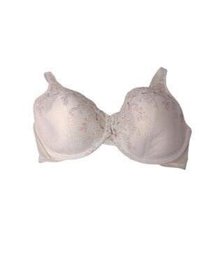 Full Coverage Beige Lace Embroidered Bra With Adjustable Straps Underwire Suppor